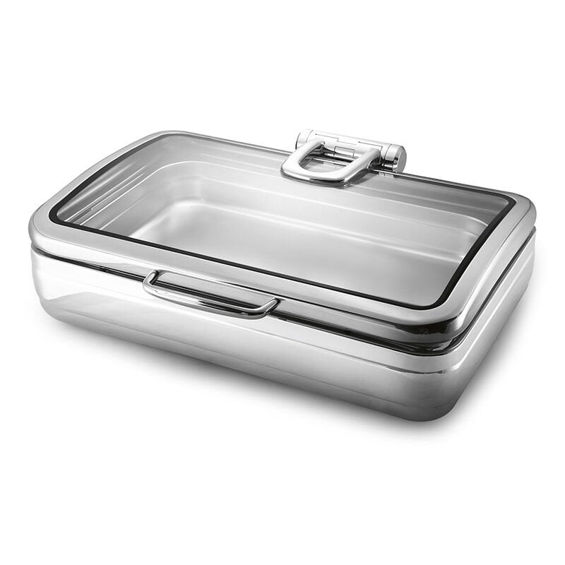 Öztiryakiler Chafing Dish, Dikdörtgen,Cam Kapaklı, Kızaklı, Isıtıcısız, Gn 1/1, 11,2 Litre