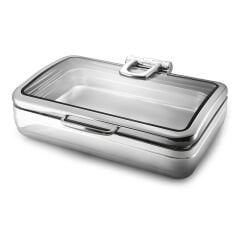 Öztiryakiler Chafing Dish, Dikdörtgen,Cam Kapaklı, Kızaklı, Isıtıcısız, Gn 1/1, 11,2 Litre