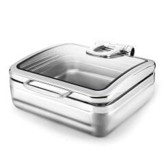 Öztiryakiler Chafing Dish, Dikdörtgen,Cam Kapaklı, Kızaklı, Isıtıcısız, Gn 2/3, 5,5 Litre